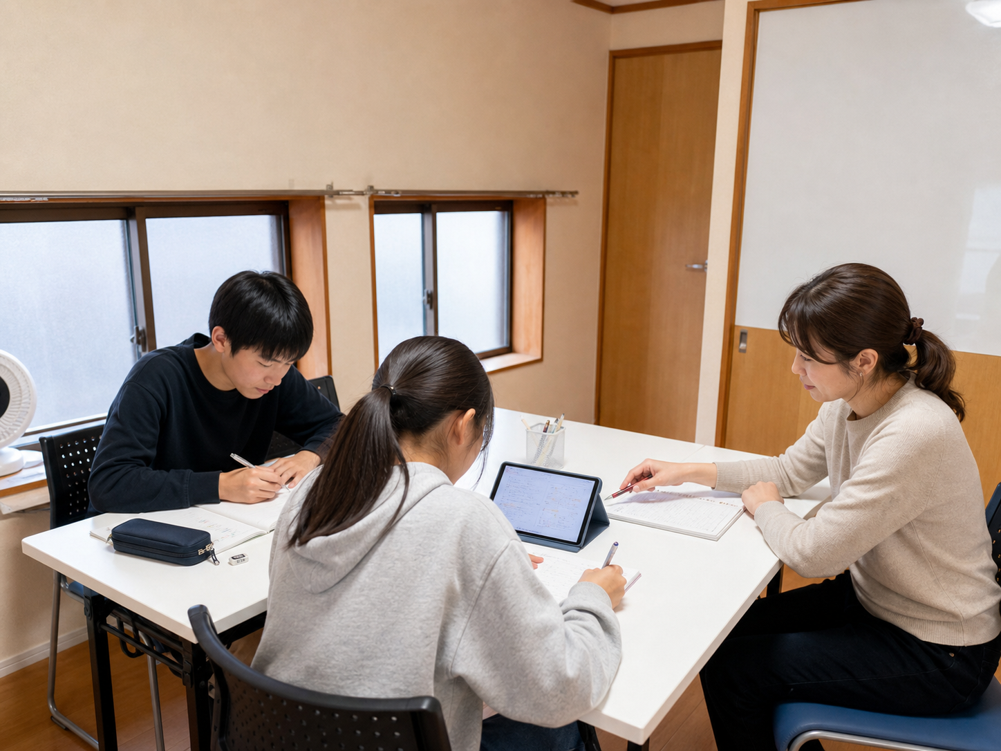 小さな教室で学習支援を受ける中高生の様子
